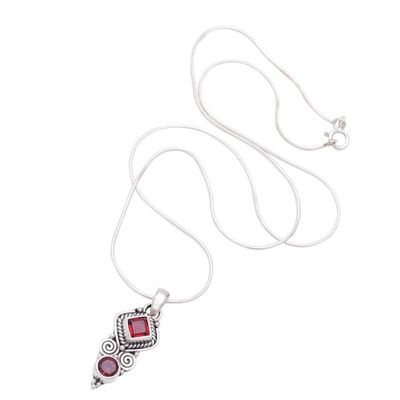Alternate image for Garnet  Sterling Silver Pendant Necklace Crafted in Bali Lovely and Witty