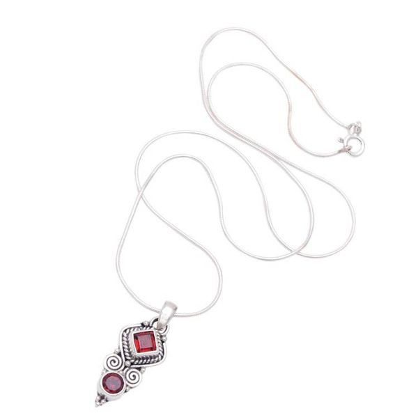 Alternate image for Garnet  Sterling Silver Pendant Necklace Crafted in Bali Lovely and Witty