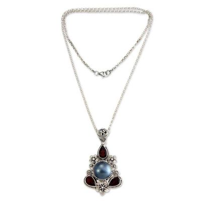 Alternate image for Hand Made Garnet and Pearl Necklace Frangipani Trio