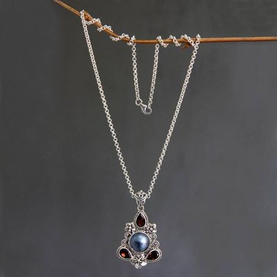 Alternate image for Hand Made Garnet and Pearl Necklace Frangipani Trio