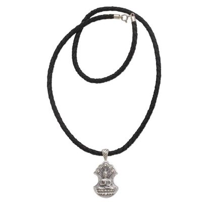 Primary image for Sterling Silver and Leather Pendant Necklace of Buddha Silent Buddha