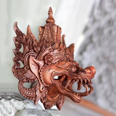 Alternate image for Balinese Handmade Cultural Protective Dragon Wood Mask Naga Basukih
