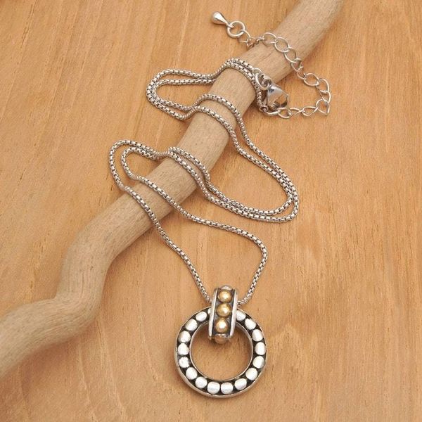 Alternate image for 18k Gold-Accented Modern Round Pendant Necklace from Bali Cosmic Enchantment
