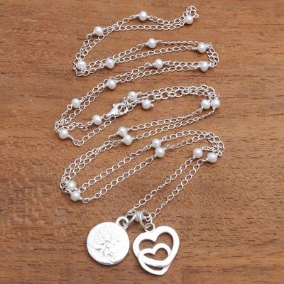 Primary image for Heart-Themed Cultured Pearl Long Pendant Necklace from Bali Love for Trees