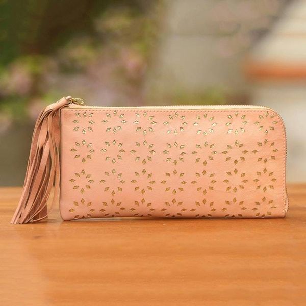 Alternate image for Patterned Leather Clutch in Blush from Bali Bintang Elegance in Blush