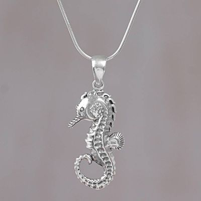 Alternate image for Sterling Silver Seahorse Pendant Necklace from Indonesia Brilliant Seahorse