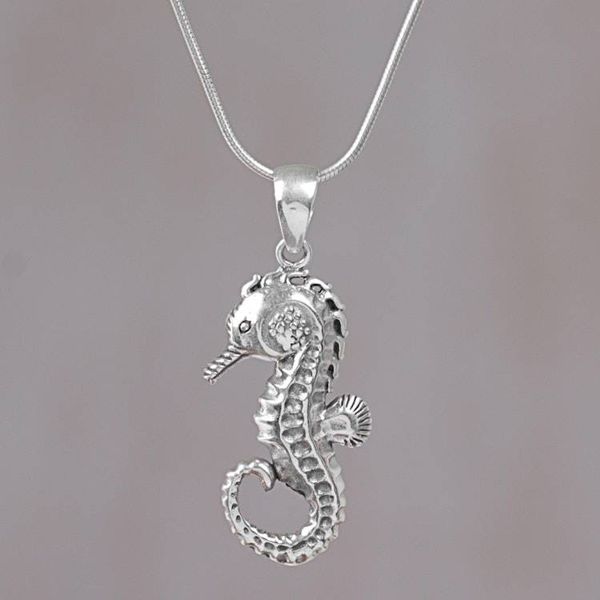 Alternate image for Sterling Silver Seahorse Pendant Necklace from Indonesia Brilliant Seahorse