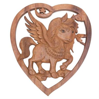 Alternate image for Hand-Carved Pegasus Suar Wood Relief Panel from Bali Forest Pegasus