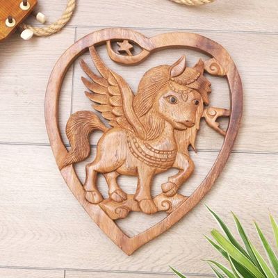 Alternate image for Hand-Carved Pegasus Suar Wood Relief Panel from Bali Forest Pegasus