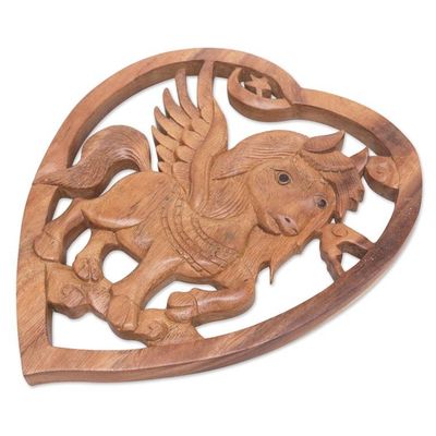 Alternate image for Hand-Carved Pegasus Suar Wood Relief Panel from Bali Forest Pegasus