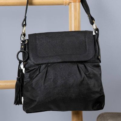 Alternate image for Handcrafted Leather Sling Handbag in Onyx from Java Onyx Attraction
