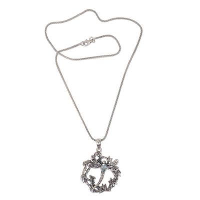 Primary image for Sterling Silver Blue Topaz Pendant Necklace Indonesia Dancing Dragonfly