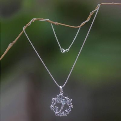 Alternate image for Sterling Silver Blue Topaz Pendant Necklace Indonesia Dancing Dragonfly