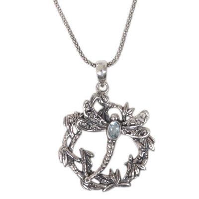 Alternate image for Sterling Silver Blue Topaz Pendant Necklace Indonesia Dancing Dragonfly