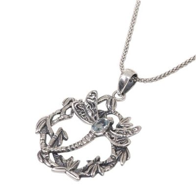 Alternate image for Sterling Silver Blue Topaz Pendant Necklace Indonesia Dancing Dragonfly