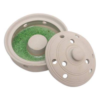 Alternate image for Balinese Handmade Porcelain Mosquito Coil Holder in Ivory Polka Dots in White