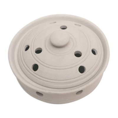 Alternate image for Balinese Handmade Porcelain Mosquito Coil Holder in Ivory Polka Dots in White