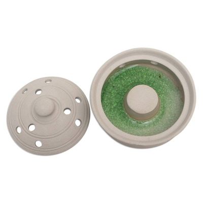 Alternate image for Balinese Handmade Porcelain Mosquito Coil Holder in Ivory Polka Dots in White