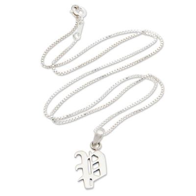 Alternate image for Polished Sterling Silver Letter P Pendant Necklace from Bali Letter P
