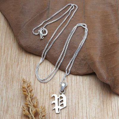 Alternate image for Polished Sterling Silver Letter P Pendant Necklace from Bali Letter P