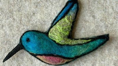 Primary image for Needle felted hummingbird bird pin, carefully crafted from wool to create a small, lightweight brooch.