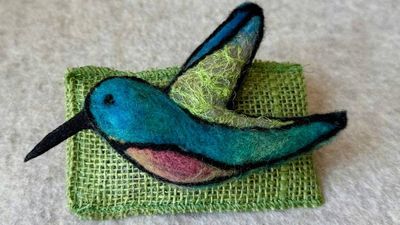 Alternate image for Needle felted hummingbird bird pin, carefully crafted from wool to create a small, lightweight brooch.