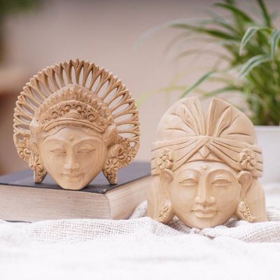 Primary image for Crocodile Wood Balinese Dancing Masks Pair Kecak and Janger