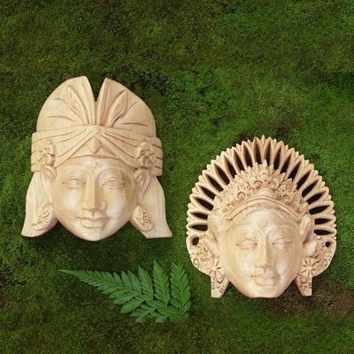 Alternate image for Crocodile Wood Balinese Dancing Masks Pair Kecak and Janger