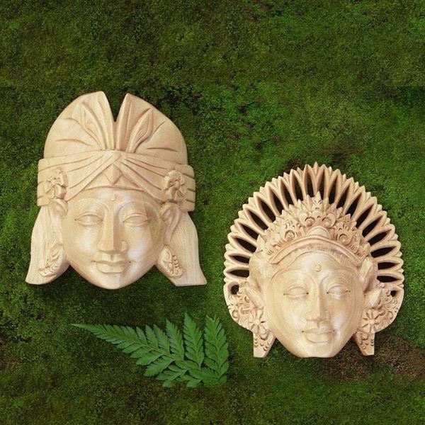 Alternate image for Crocodile Wood Balinese Dancing Masks Pair Kecak and Janger