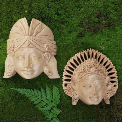 Alternate image for Crocodile Wood Balinese Dancing Masks Pair Kecak and Janger