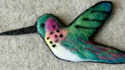 Primary image for Needle felted hummingbird, small light weight woolen pin, wearable fiber art