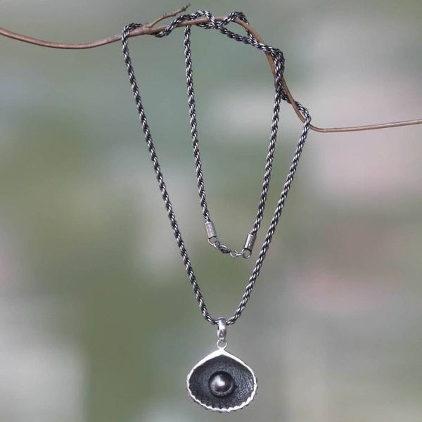 Alternate image for Fair Trade Black Pearl Seashell Pendant Necklace Sea Treasure in Black