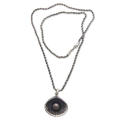 Alternate image for Fair Trade Black Pearl Seashell Pendant Necklace Sea Treasure in Black