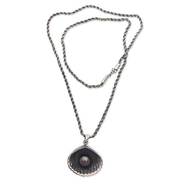 Alternate image for Fair Trade Black Pearl Seashell Pendant Necklace Sea Treasure in Black