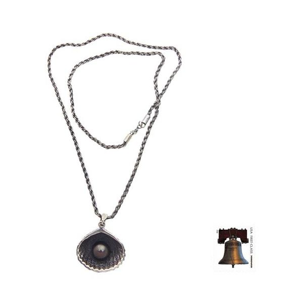 Alternate image for Fair Trade Black Pearl Seashell Pendant Necklace Sea Treasure in Black