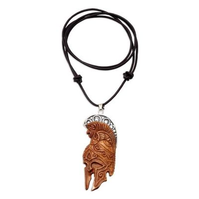 Alternate image for Mens Bone Leather Silver Roman Gladiator Pendant Necklace Mighty Fighter