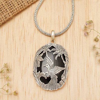 Primary image for Onyx and Sterling Silver Bird Pendant Necklace from Bali Cendrawasih Haven