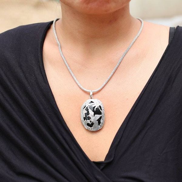 Alternate image for Onyx and Sterling Silver Bird Pendant Necklace from Bali Cendrawasih Haven