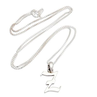 Alternate image for Classic Letter Z Sterling Silver Pendant Necklace from Bali Letter Z