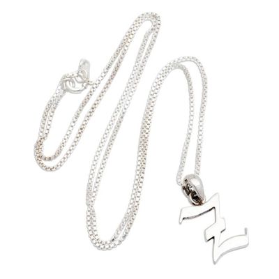 Alternate image for Classic Letter Z Sterling Silver Pendant Necklace from Bali Letter Z