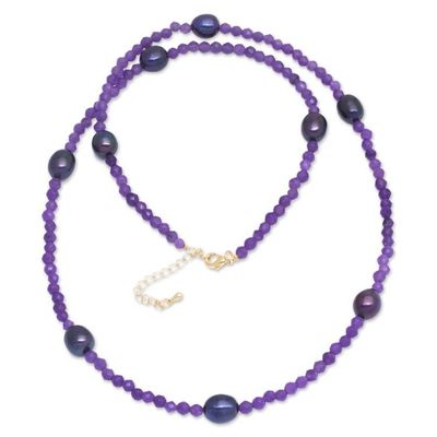 Alternate image for 18k Gold-Accented Amethyst and Purple Pearl Beaded Necklace Purple Sweets
