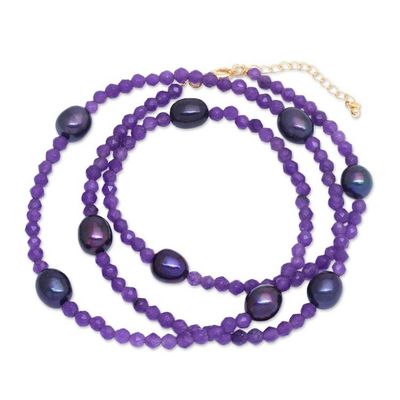 Alternate image for 18k Gold-Accented Amethyst and Purple Pearl Beaded Necklace Purple Sweets