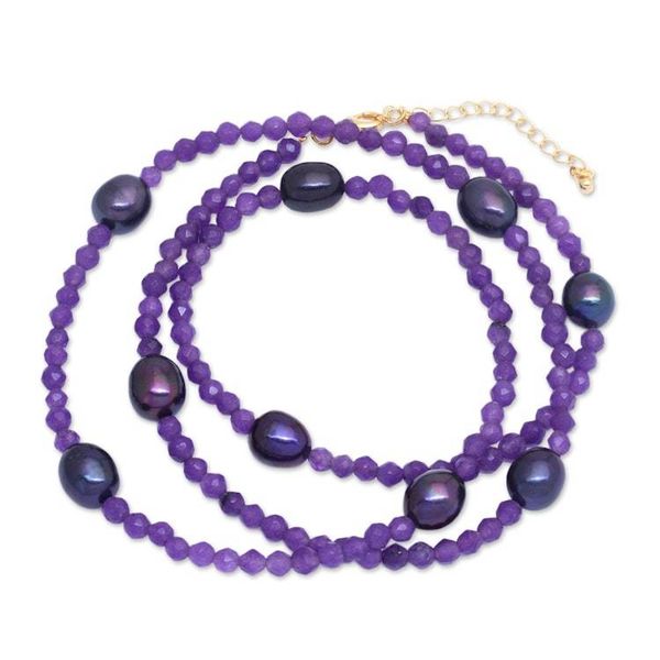 Alternate image for 18k Gold-Accented Amethyst and Purple Pearl Beaded Necklace Purple Sweets