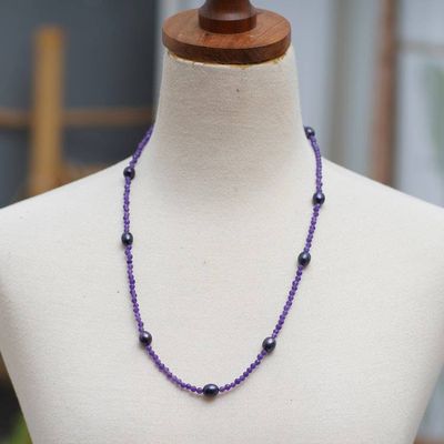 Alternate image for 18k Gold-Accented Amethyst and Purple Pearl Beaded Necklace Purple Sweets