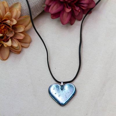 Alternate image for Painted Silver-Blue Dichroic Glass Heart Pendant Necklace Heart of Silver Blue