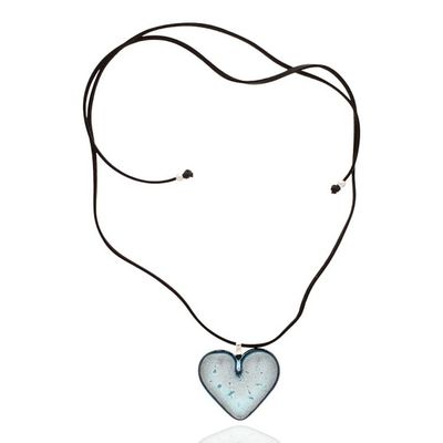 Alternate image for Painted Silver-Blue Dichroic Glass Heart Pendant Necklace Heart of Silver Blue