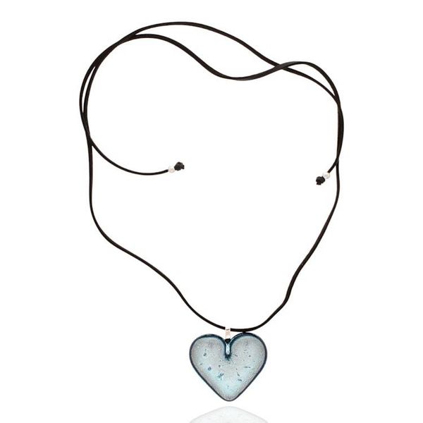 Alternate image for Painted Silver-Blue Dichroic Glass Heart Pendant Necklace Heart of Silver Blue