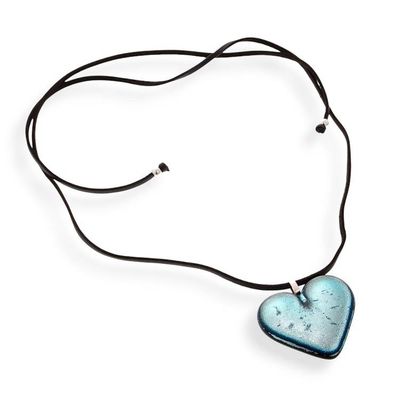 Alternate image for Painted Silver-Blue Dichroic Glass Heart Pendant Necklace Heart of Silver Blue
