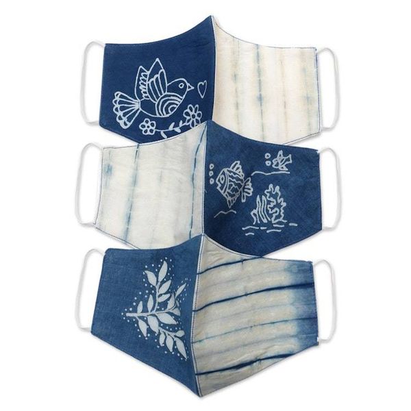 Alternate image for Hand Painted Cotton Face Masks with Natural Dyes Set of 3 Natural Beauty