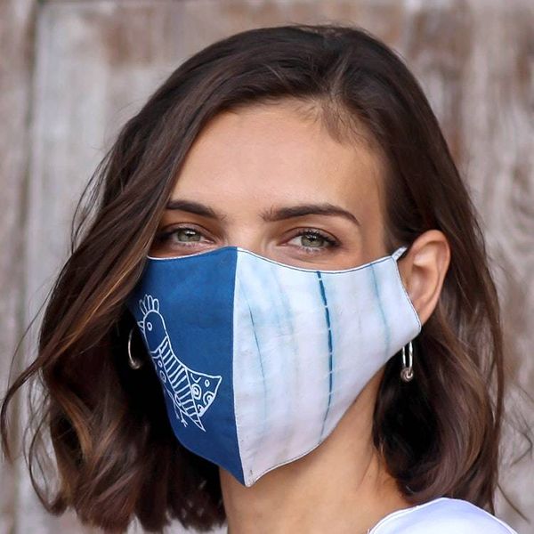 Alternate image for Hand Painted Cotton Face Masks with Natural Dyes Set of 3 Natural Beauty